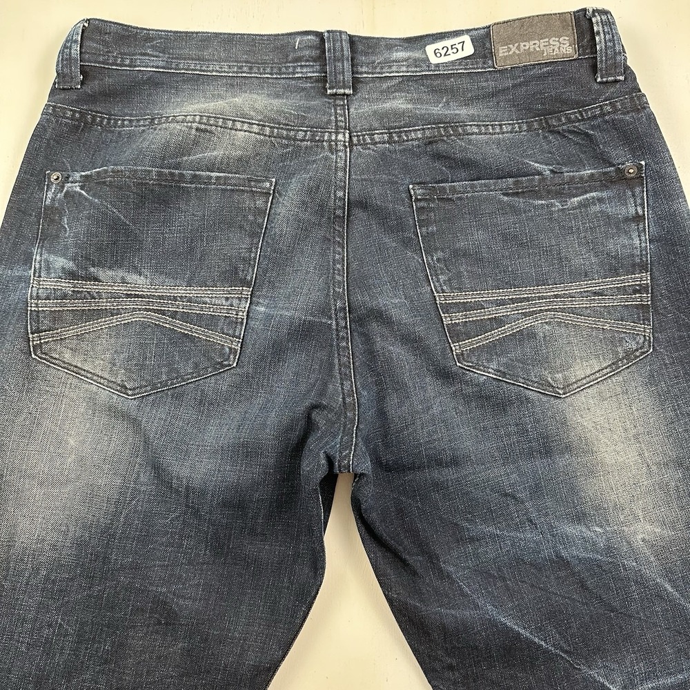VTG Y2K  Express Loose Bootcut Jeans Men 36x34 Blue Dark Wash Skater 100% Cotton